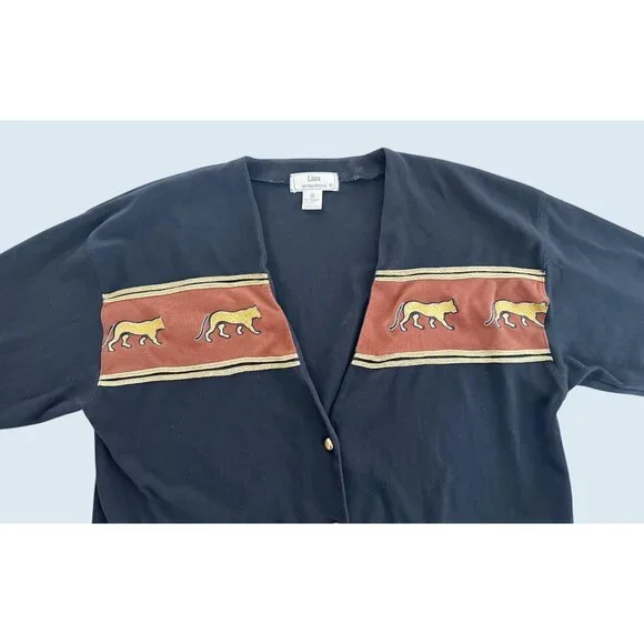 Vintage Cardigan Sweater Top Puma Cheetah Detail Size M - Picture 3 of 8